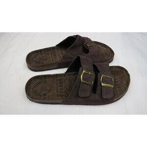 Muk Luks Suede Cork Bed Sandals Womens Sz 11 Suede Double Strap Buckles Brown